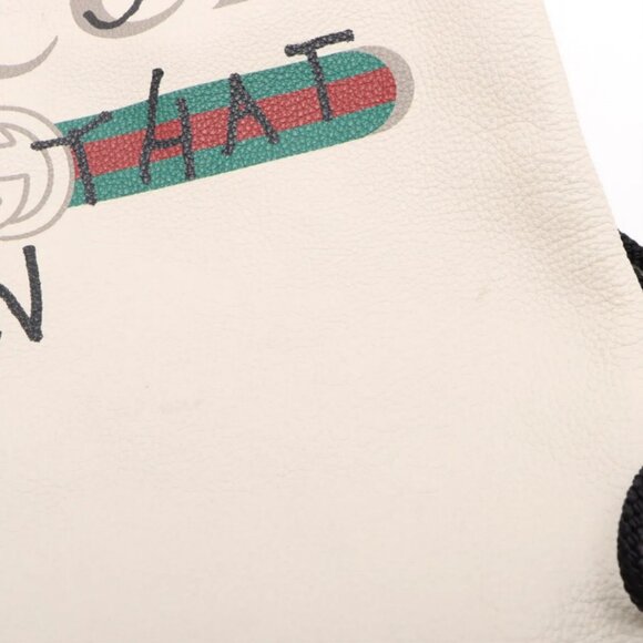 Gucci GG Logo Drawstring Leather Backpack White - Picture 10 of 11